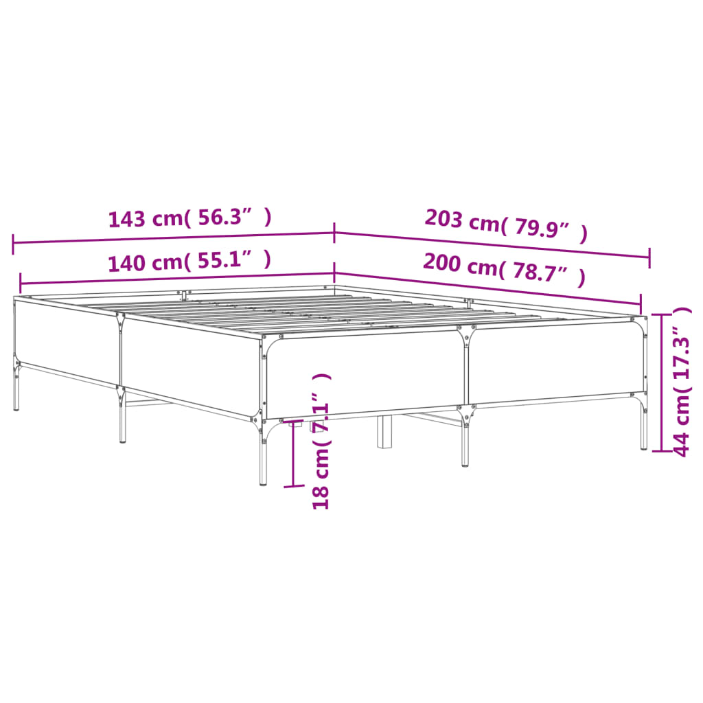 vidaXL Πλαίσιο Κρεβατιού Sonoma Δρυς 140x200 εκ. Επεξ. Ξύλο & Μέταλλο