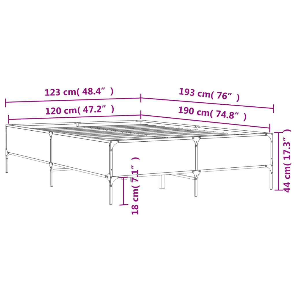 vidaXL Πλαίσιο Κρεβατιού Sonoma Δρυς 120x190 εκ. Επεξ. Ξύλο & Μέταλλο