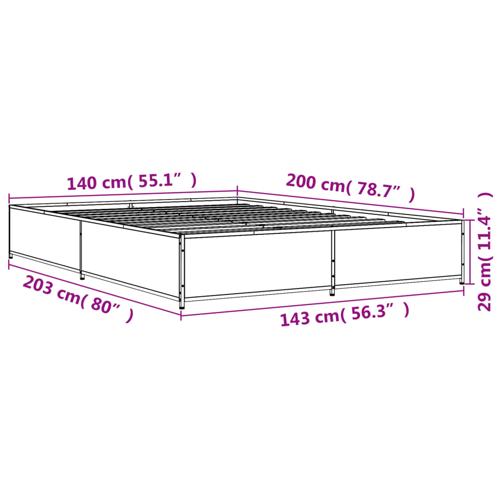 vidaXL Πλαίσιο Κρεβατιού Καπνιστή Δρυς 140x200εκ. Επεξ. Ξύλο & Μέταλλο