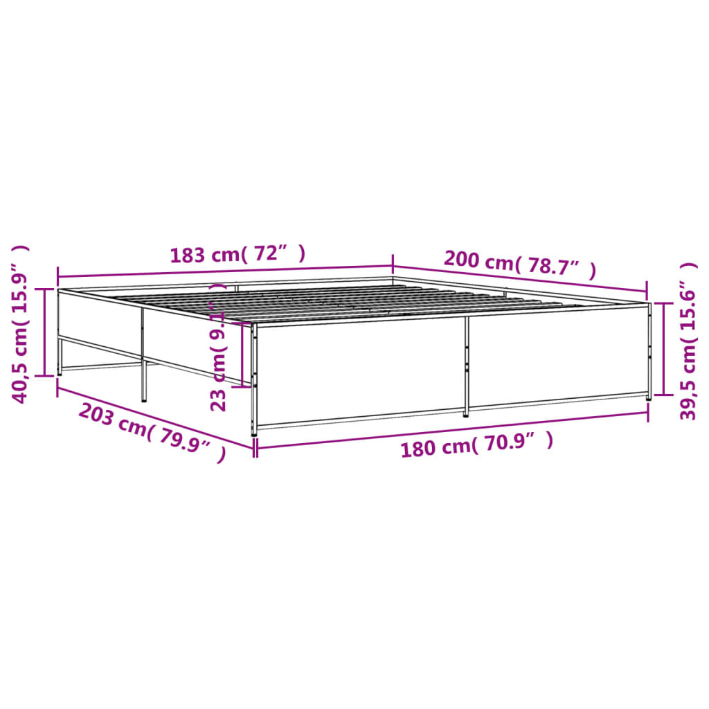 vidaXL Πλαίσιο Κρεβατιού Μαύρο 180 x 200 εκ. Επεξ. Ξύλο & Μέταλλο