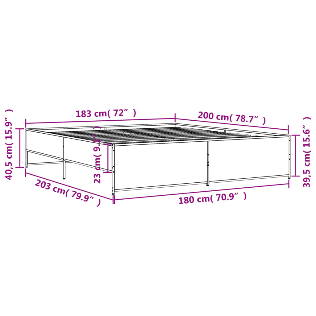 vidaXL Πλαίσιο Κρεβατιού Sonoma Δρυς 180x200 εκ. Επεξ. Ξύλο & Μέταλλο