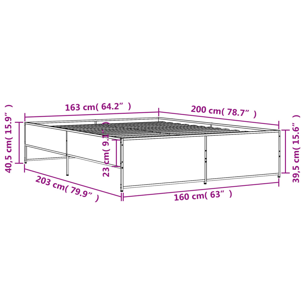 vidaXL Πλαίσιο Κρεβατιού Sonoma Δρυς 160x200 εκ. Επεξ. Ξύλο & Μέταλλο