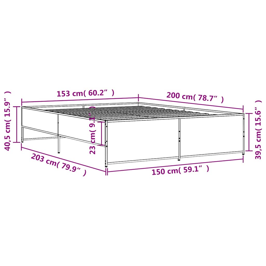 vidaXL Πλαίσιο Κρεβατιού Sonoma Δρυς 150x200 εκ. Επεξ. Ξύλο & Μέταλλο