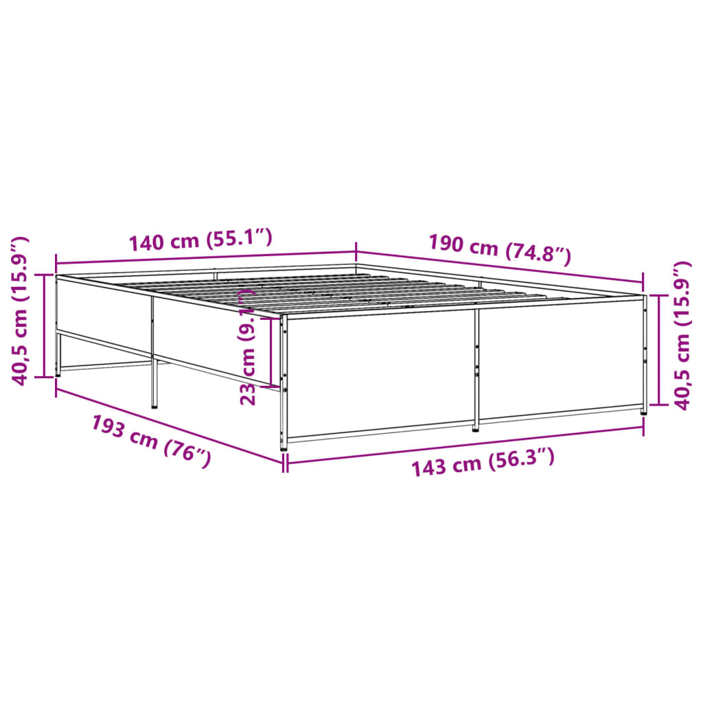 vidaXL Πλαίσιο Κρεβατιού Καπνιστή Δρυς 140x190εκ. Επεξ. Ξύλο & Μέταλλο