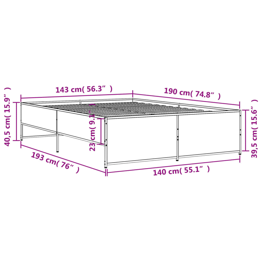 vidaXL Πλαίσιο Κρεβατιού Καφέ Δρυς 140x190 εκ. Επεξ. Ξύλο & Μέταλλο
