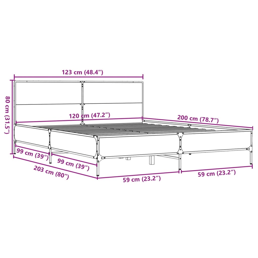 vidaXL Πλαίσιο Κρεβατιού Καπνιστή Δρυς 120x200εκ. Επεξ. Ξύλο & Μέταλλο
