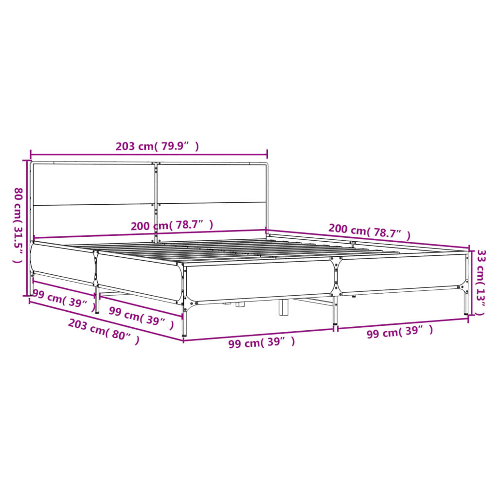 vidaXL Πλαίσιο Κρεβατιού Γκρι Sonoma 200x200 εκ. Επεξ. Ξύλο & Μέταλλο