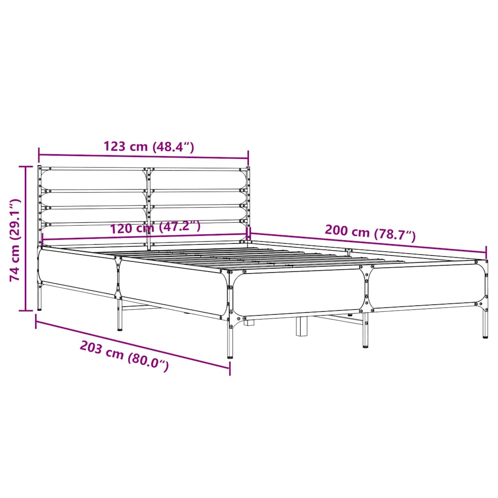 vidaXL Πλαίσιο Κρεβατιού Sonoma Δρυς 120x200 εκ. Επεξ. Ξύλο & Μέταλλο