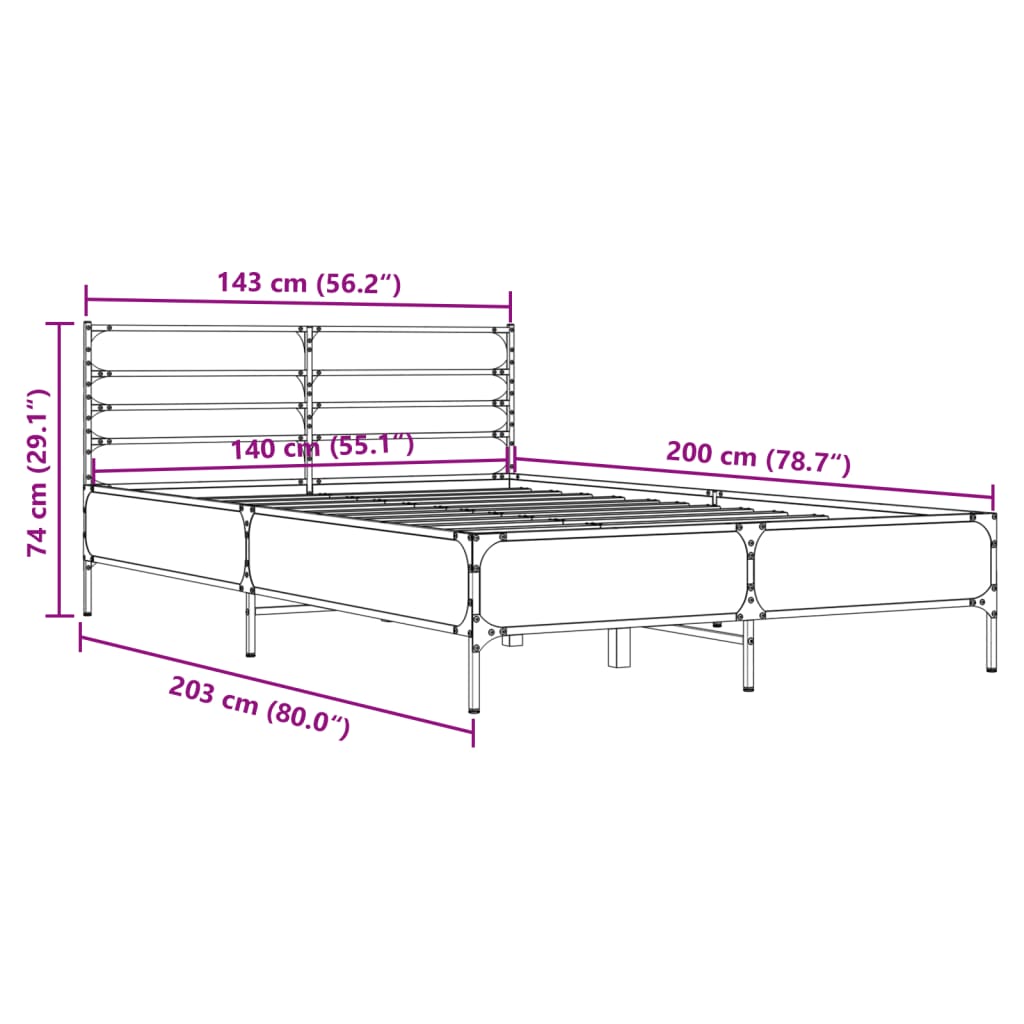vidaXL Πλαίσιο Κρεβατιού Μαύρο 140x200 εκ. Επεξεργ. Ξύλο και Μέταλλο