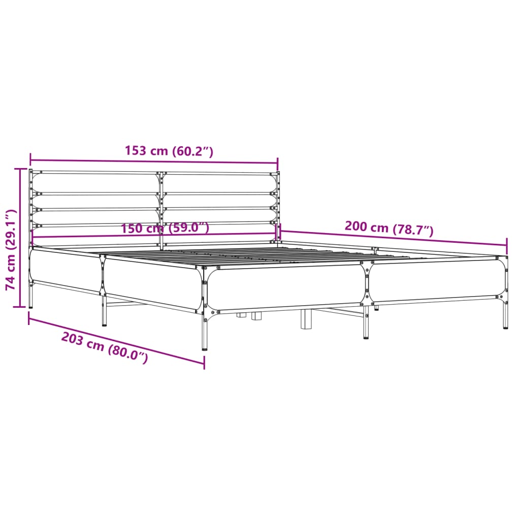 vidaXL Πλαίσιο Κρεβατιού Sonoma Δρυς 150x200 εκ. Επεξ. Ξύλο & Μέταλλο