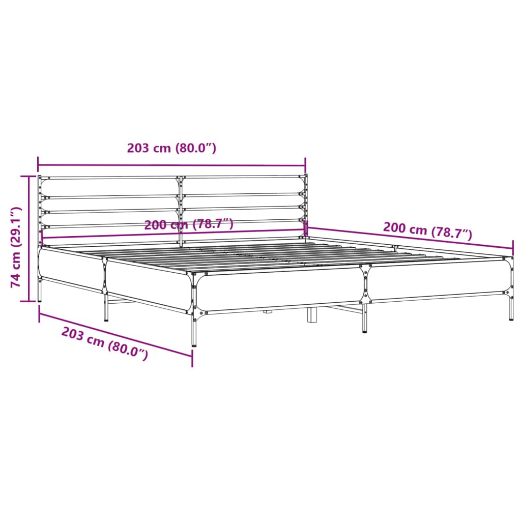 vidaXL Πλαίσιο Κρεβατιού Γκρι Sonoma 200x200 εκ. Επεξ. Ξύλο & Μέταλλο