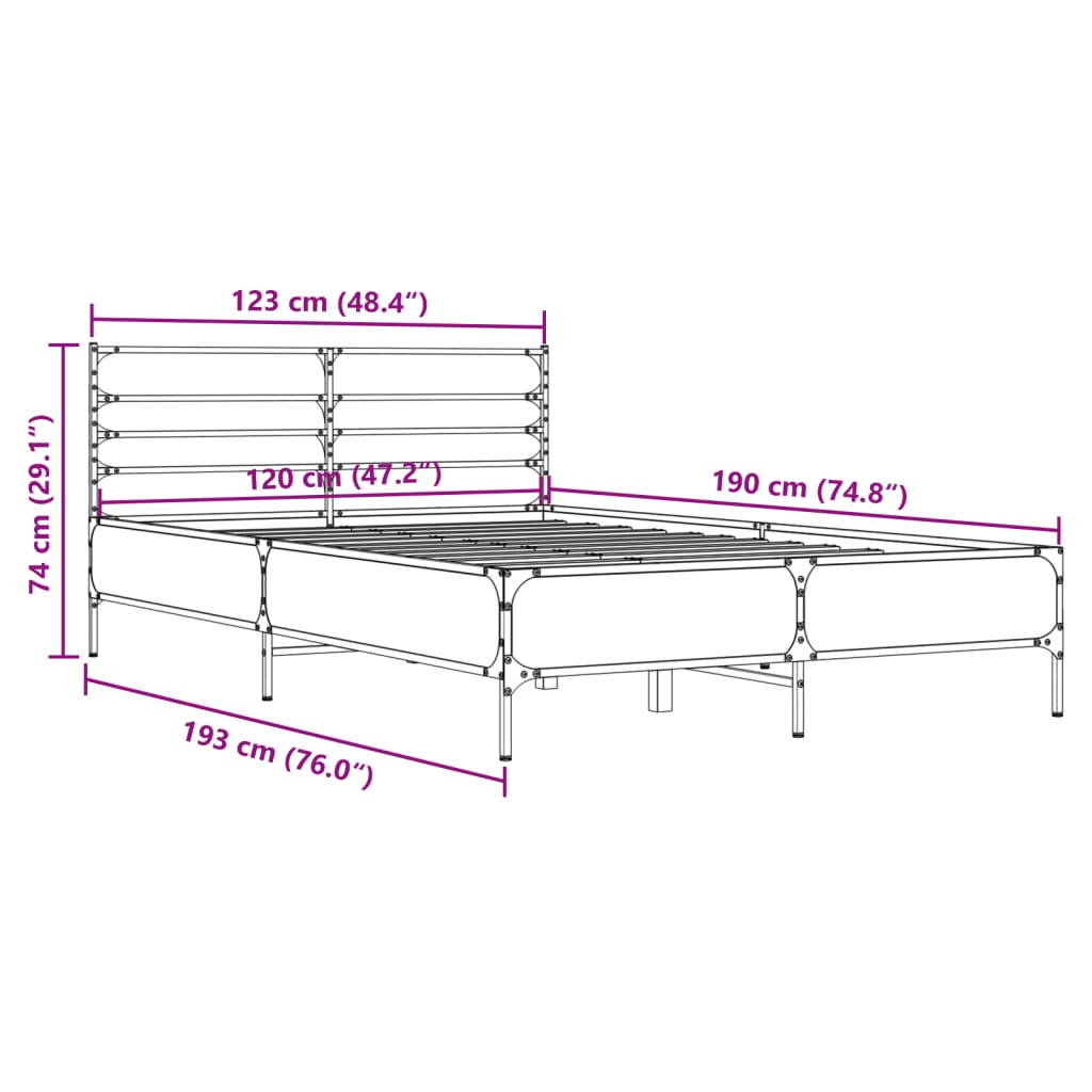 vidaXL Πλαίσιο Κρεβατιού Sonoma Δρυς 120x190 εκ. Επεξ. Ξύλο & Μέταλλο
