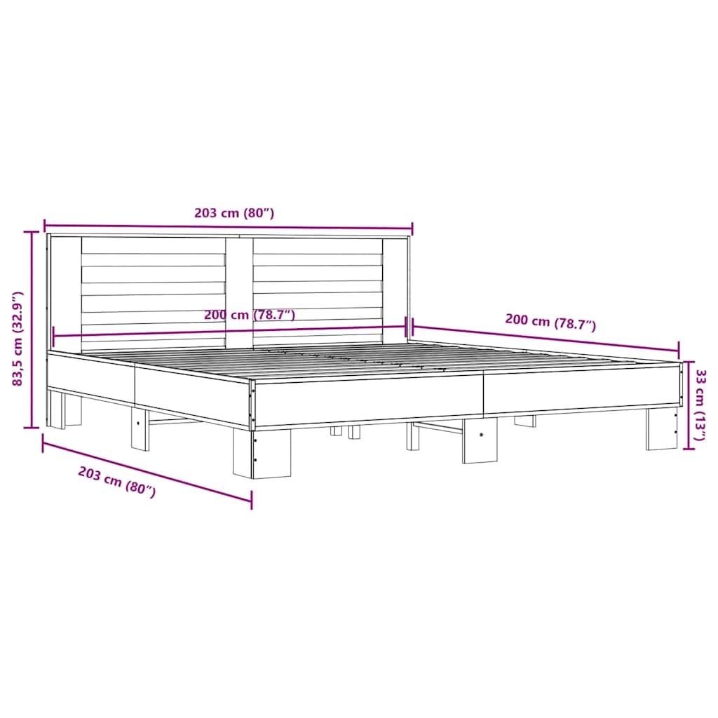 vidaXL Πλαίσιο Κρεβατιού Sonoma Δρυς 200x200 εκ. Επεξ. Ξύλο & Μέταλλο