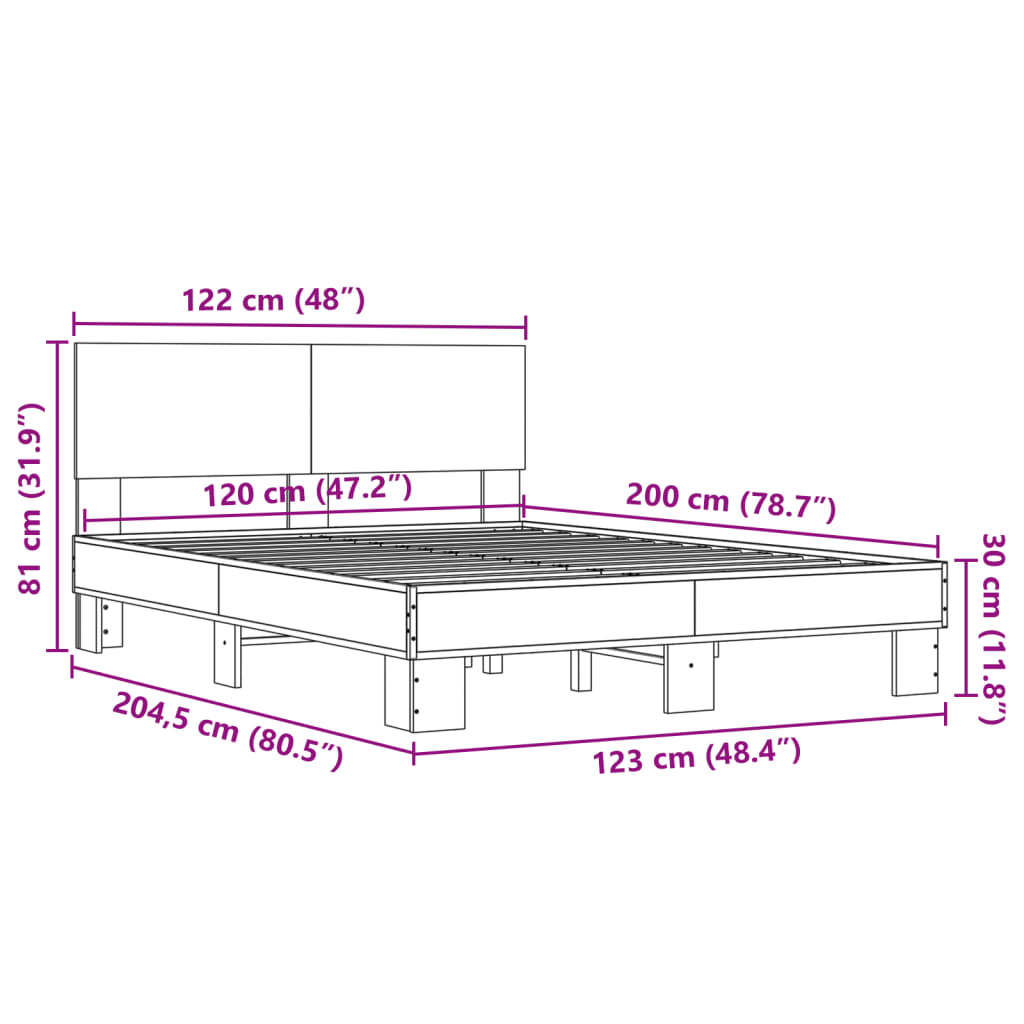 vidaXL Πλαίσιο Κρεβατιού Μαύρο 120x200 εκ. Επεξ. Ξύλο & Μέταλλο