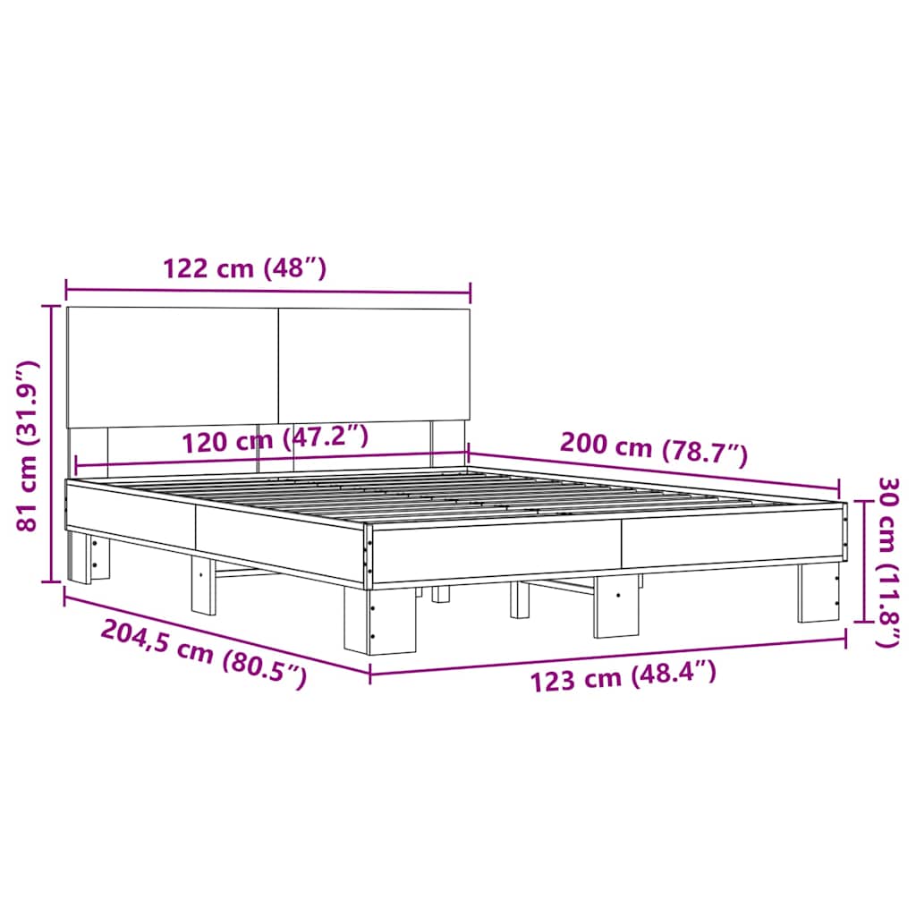 vidaXL Πλαίσιο Κρεβατιού Καπνιστή Δρυς 120x200εκ. Επεξ. Ξύλο & Μέταλλο