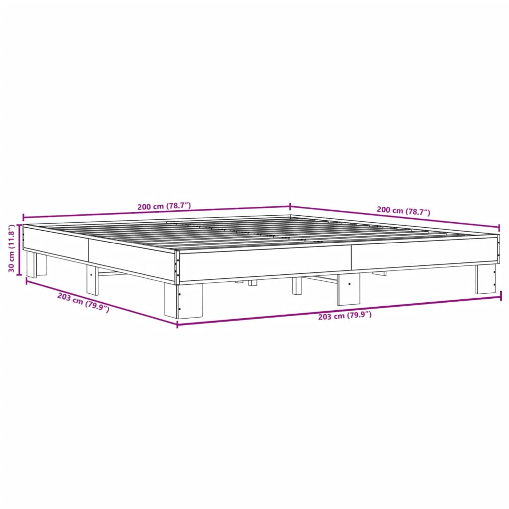 vidaXL Πλαίσιο Κρεβατιού Γκρι Sonoma 200x200 εκ. Επεξ. Ξύλο & Μέταλλο