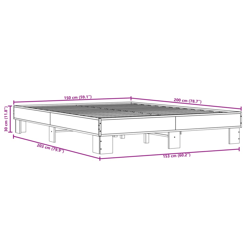 vidaXL Πλαίσιο Κρεβατιού Μαύρο 160x200 εκ. Επεξ. Ξύλο & Μέταλλο