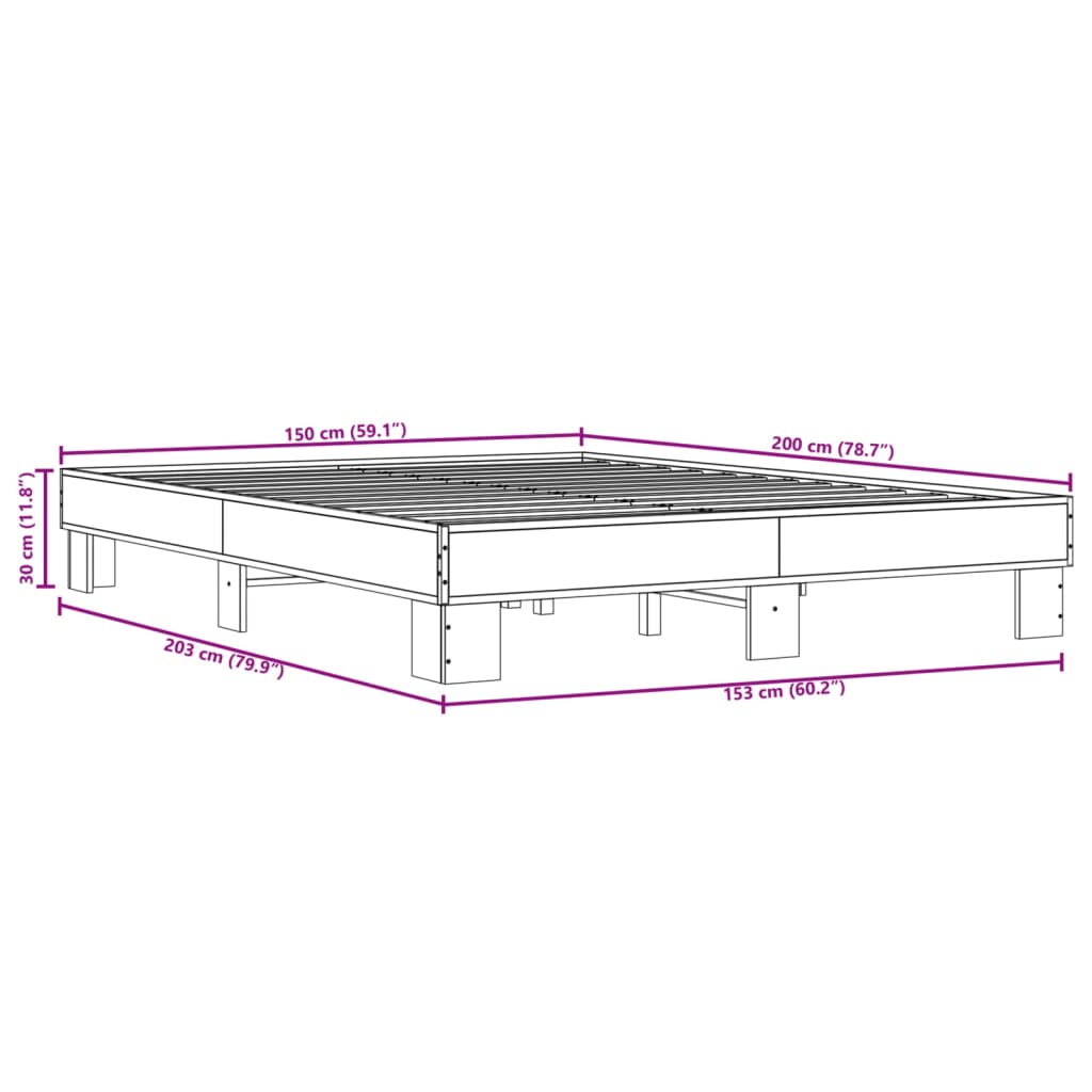 vidaXL Πλαίσιο Κρεβατιού Γκρι Sonoma 150x200 εκ. Επεξ. Ξύλο & Μέταλλο