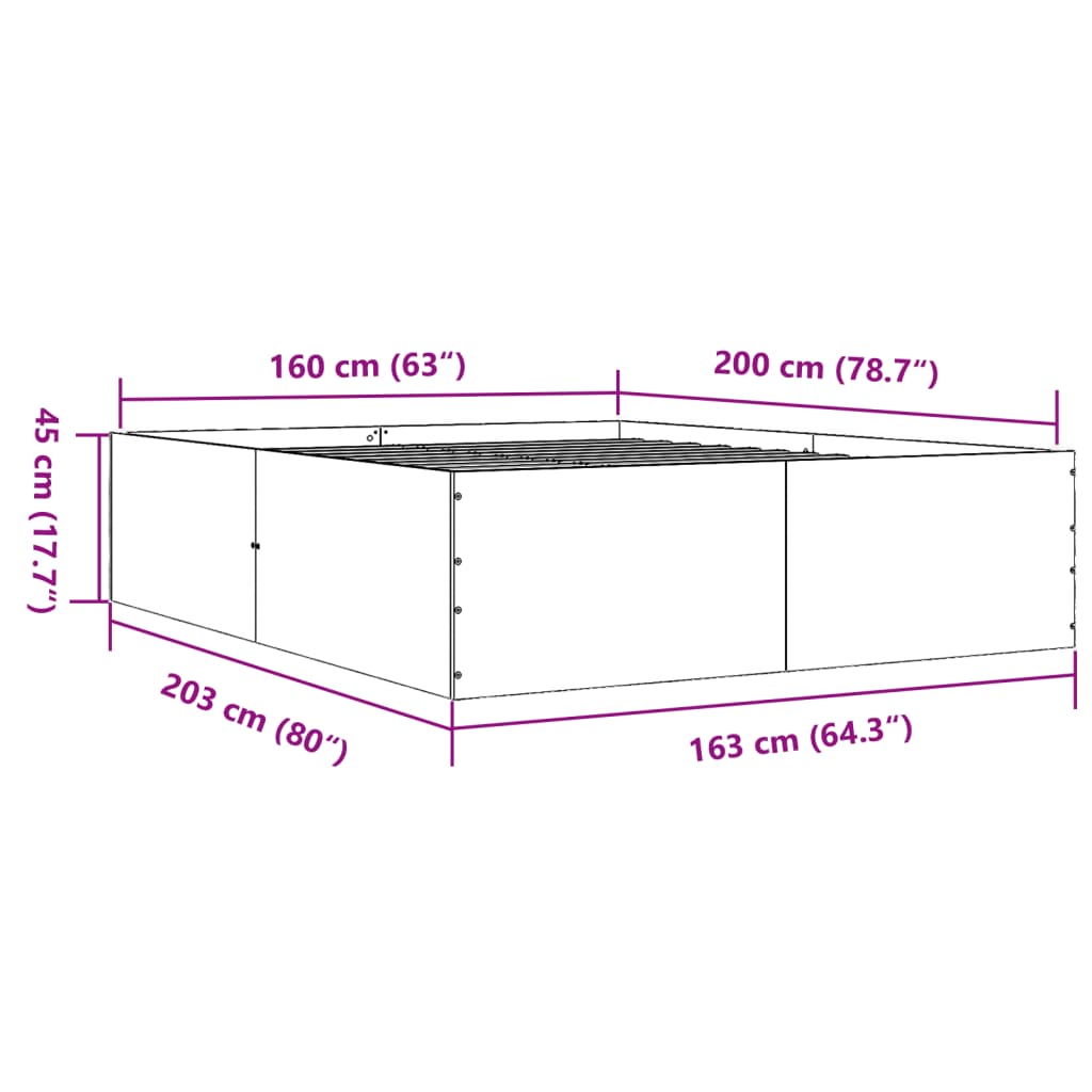 vidaXL Πλαίσιο Κρεβατιού Γκρι Sonoma 160x200 εκ. Επεξεργασμένο Ξύλο