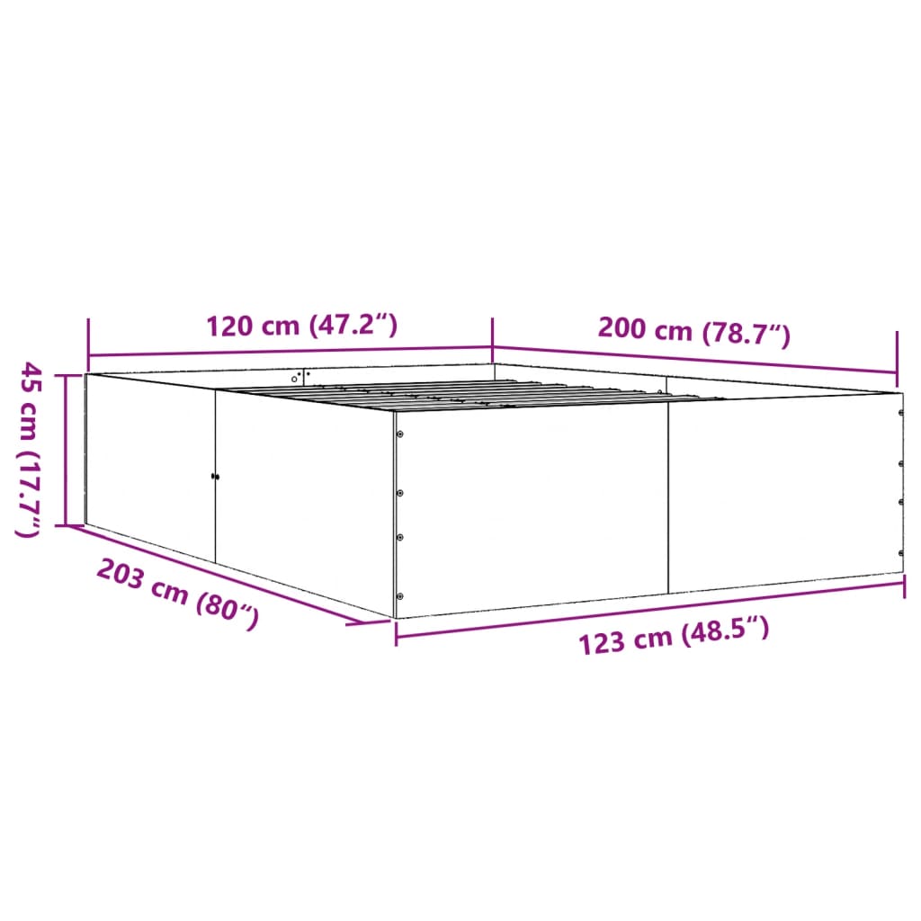 vidaXL Πλαίσιο Κρεβατιού Καφέ Δρυς 120x200 εκ. Επεξεργασμένο Ξύλο