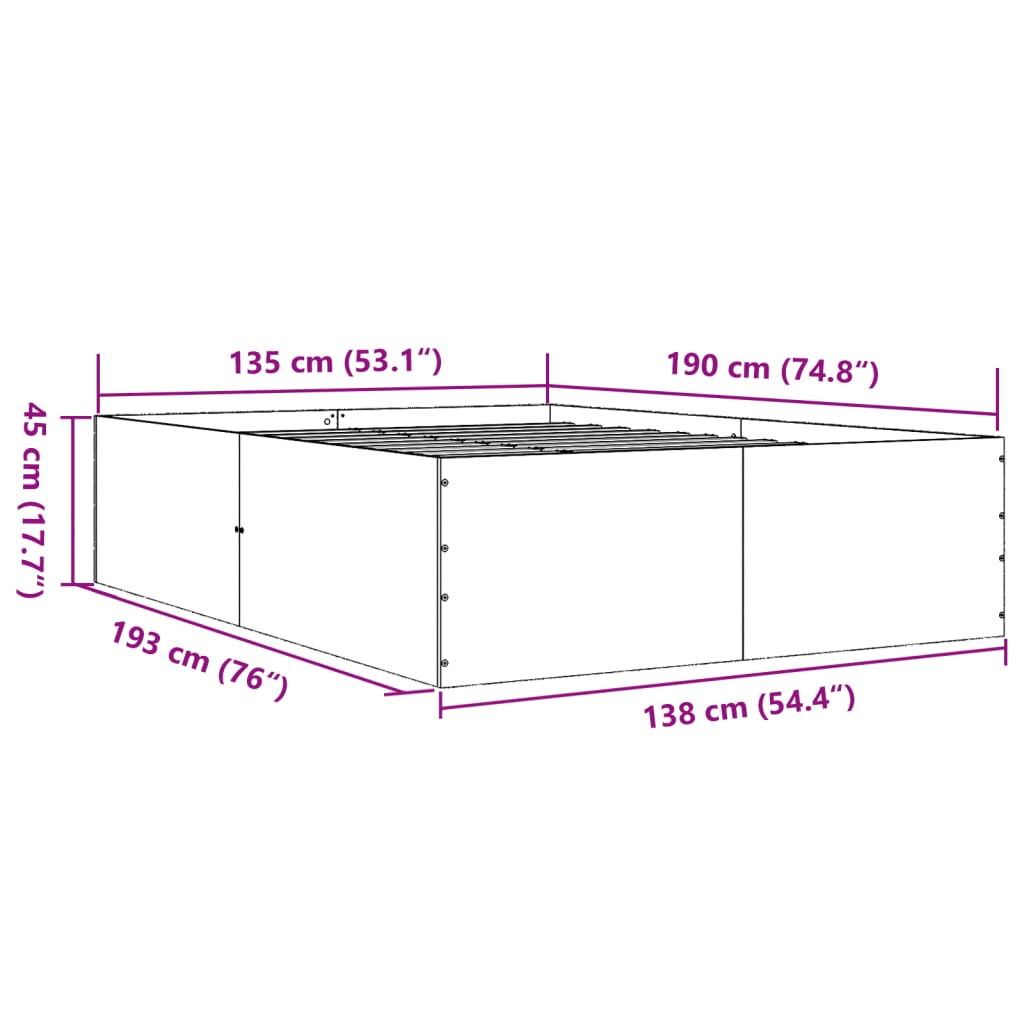 vidaXL Πλαίσιο Κρεβατιού Γκρι Sonoma 135x190 εκ. Επεξεργασμένο Ξύλο