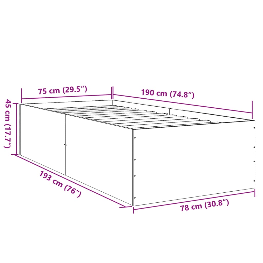 vidaXL Πλαίσιο Κρεβατιού Sonoma Δρυς 75 x 190 εκ. Επεξεργασμένο Ξύλο