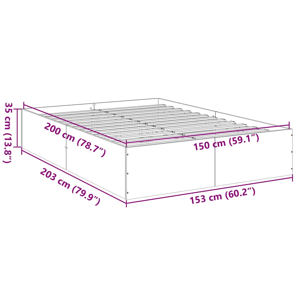 vidaXL Πλαίσιο Κρεβατιού Καπνιστή Δρυς 150x200 εκ. Επεξεργασμένο Ξύλο