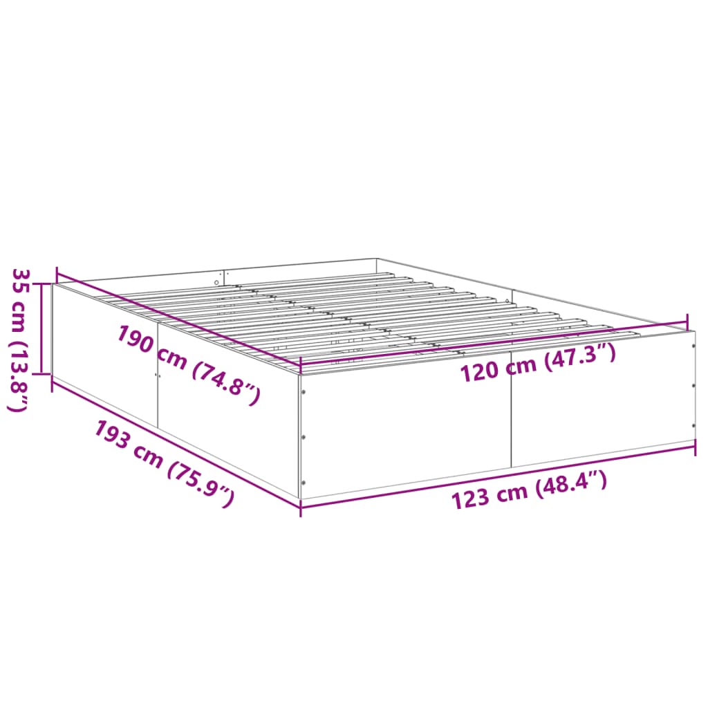 vidaXL Πλαίσιο Κρεβατιού Καπνιστή Δρυς 120x190 εκ. Επεξεργασμένο Ξύλο