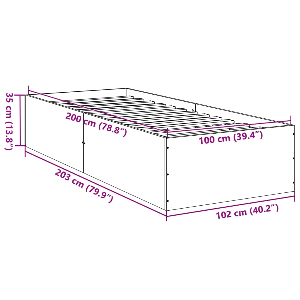 vidaXL Πλαίσιο Κρεβατιού Μαύρο 100x200 εκ. Επεξεργ. Ξύλο
