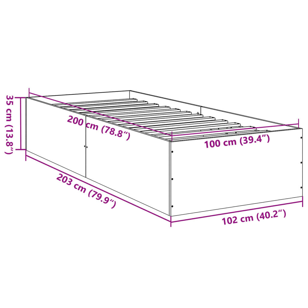 vidaXL Πλαίσιο Κρεβατιού Γκρι Σκυροδέματος 100x200 εκ. Επεξεργ. Ξύλο