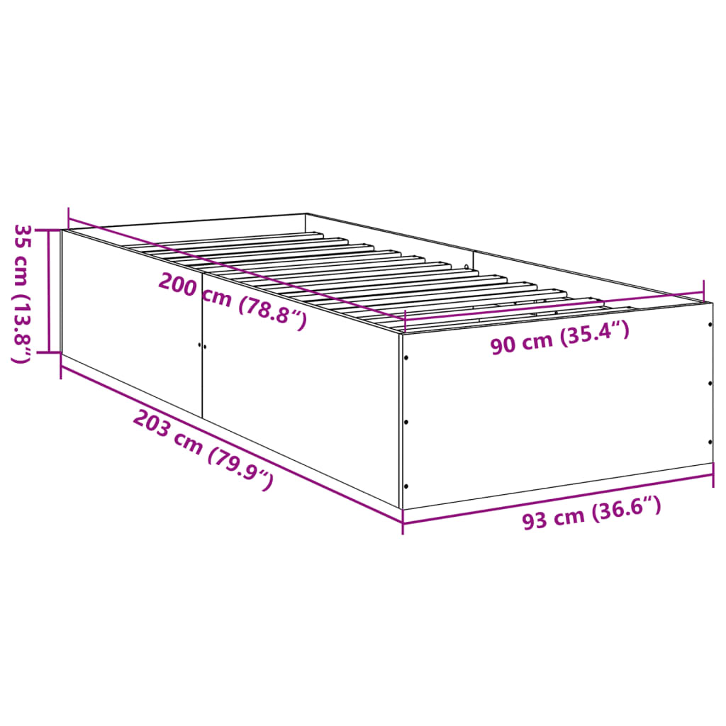 vidaXL Πλαίσιο Κρεβατιού Γκρι Sonoma 90x200 εκ. Επεξεργασμένο Ξύλο