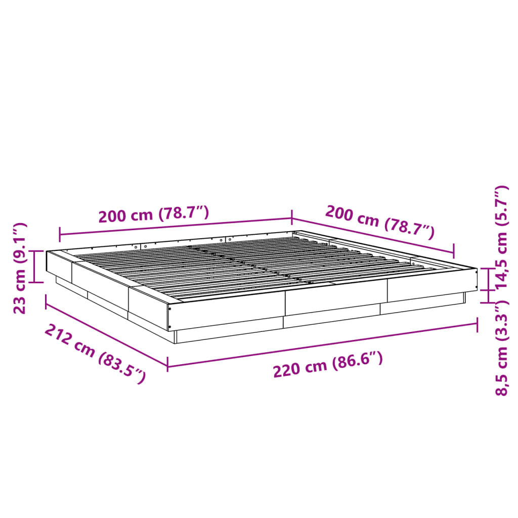 vidaXL Πλαίσιο Κρεβατιού Γκρι Sonoma 200x200 εκ. Επεξεργασμένο Ξύλο