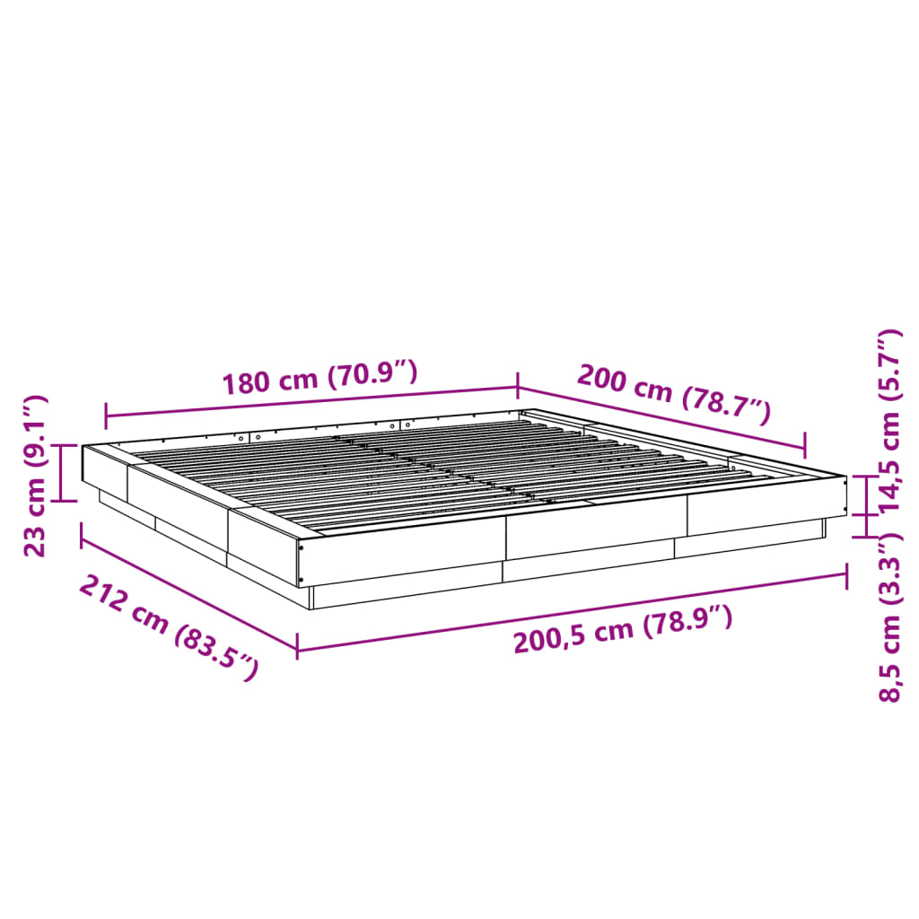 vidaXL Πλαίσιο Κρεβατιού Γκρι Σκυροδέματος 180x200 εκ. Επεξεργ. Ξύλο