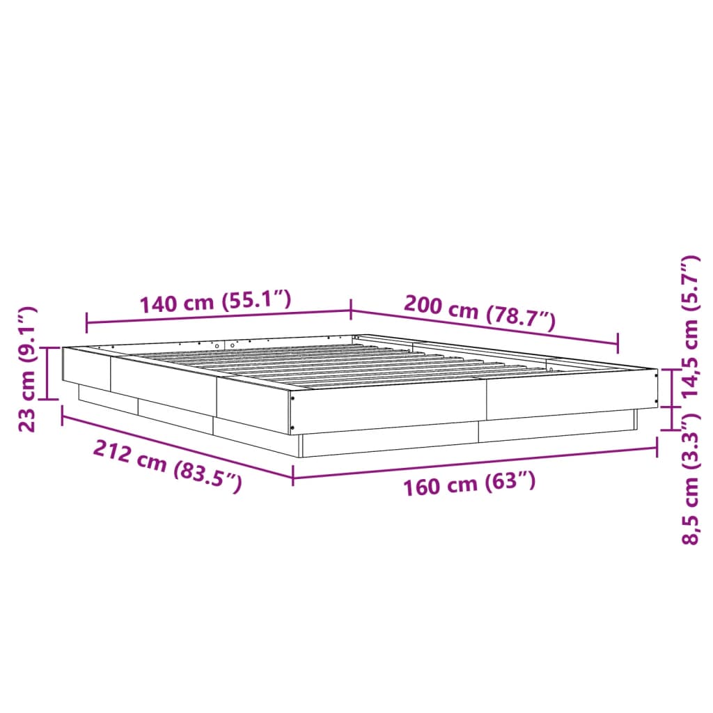 vidaXL Πλαίσιο Κρεβατιού Sonoma Δρυς 140x200 εκ. Επεξεργασμένο Ξύλο