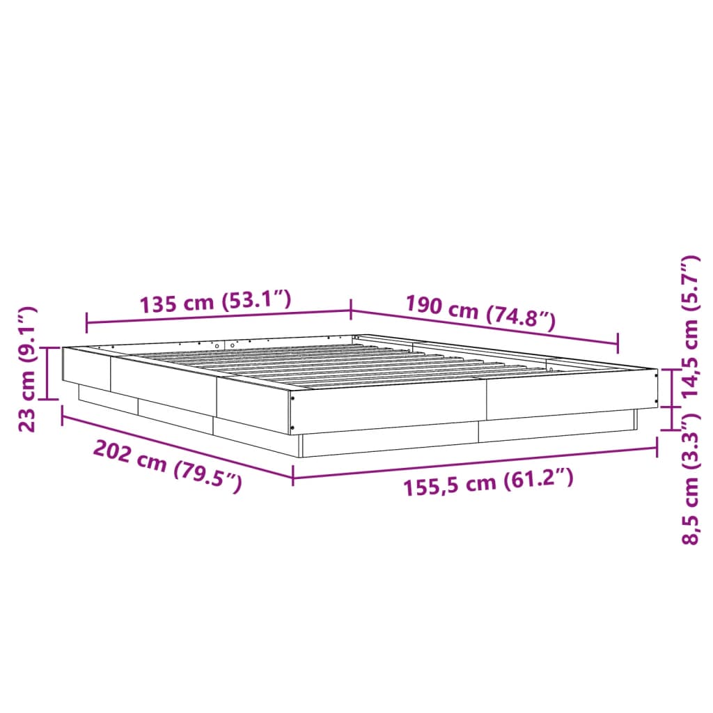 vidaXL Πλαίσιο Κρεβατιού Sonoma Δρυς 135x190 εκ. Επεξεργασμένο Ξύλο