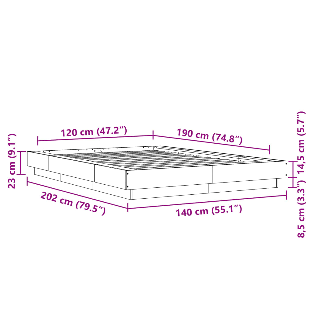 vidaXL Πλαίσιο Κρεβατιού Γκρι Sonoma 120 x 190 εκ. Επεξεργασμένο Ξύλο