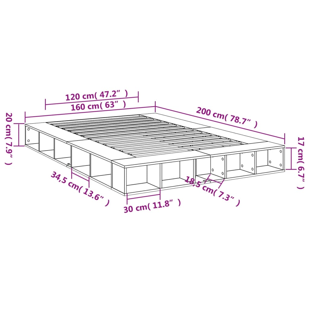 vidaXL Πλαίσιο Κρεβατιού Μαύρο 160 x 200 εκ. από Επεξεργασμένο Ξύλο