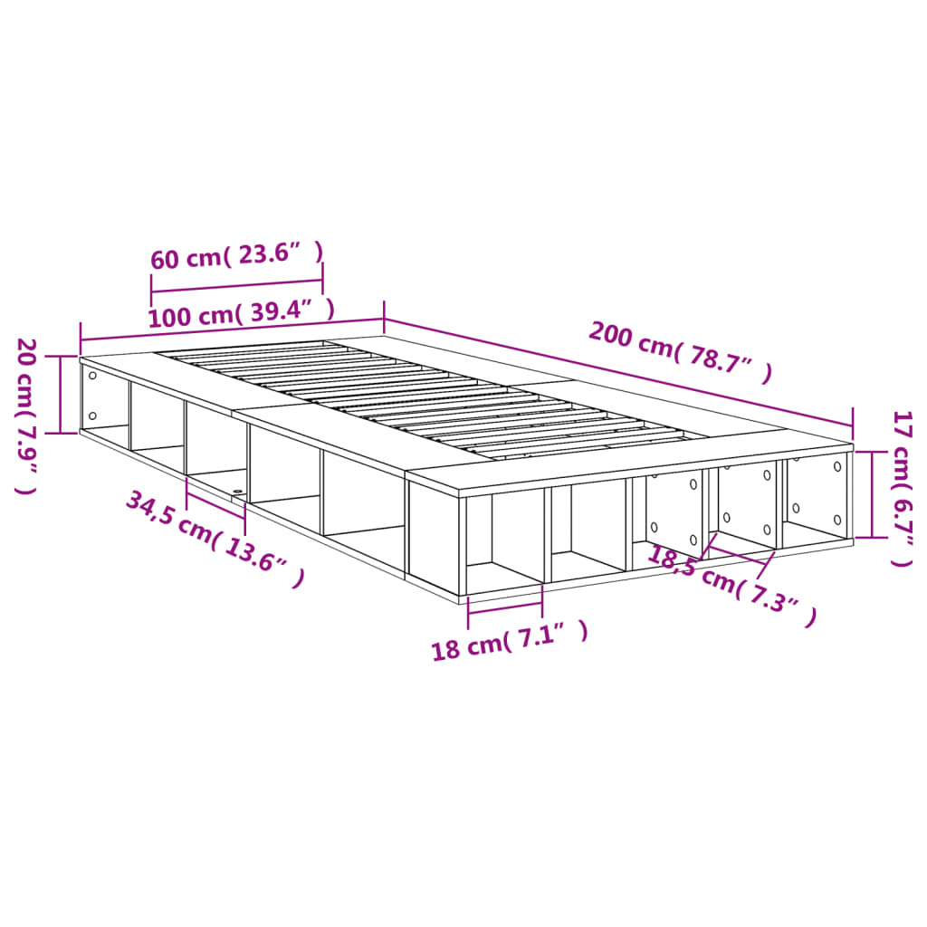 vidaXL Πλαίσιο Κρεβατιού Μαύρο 100x200 εκ. Επεξεργ. Ξύλο