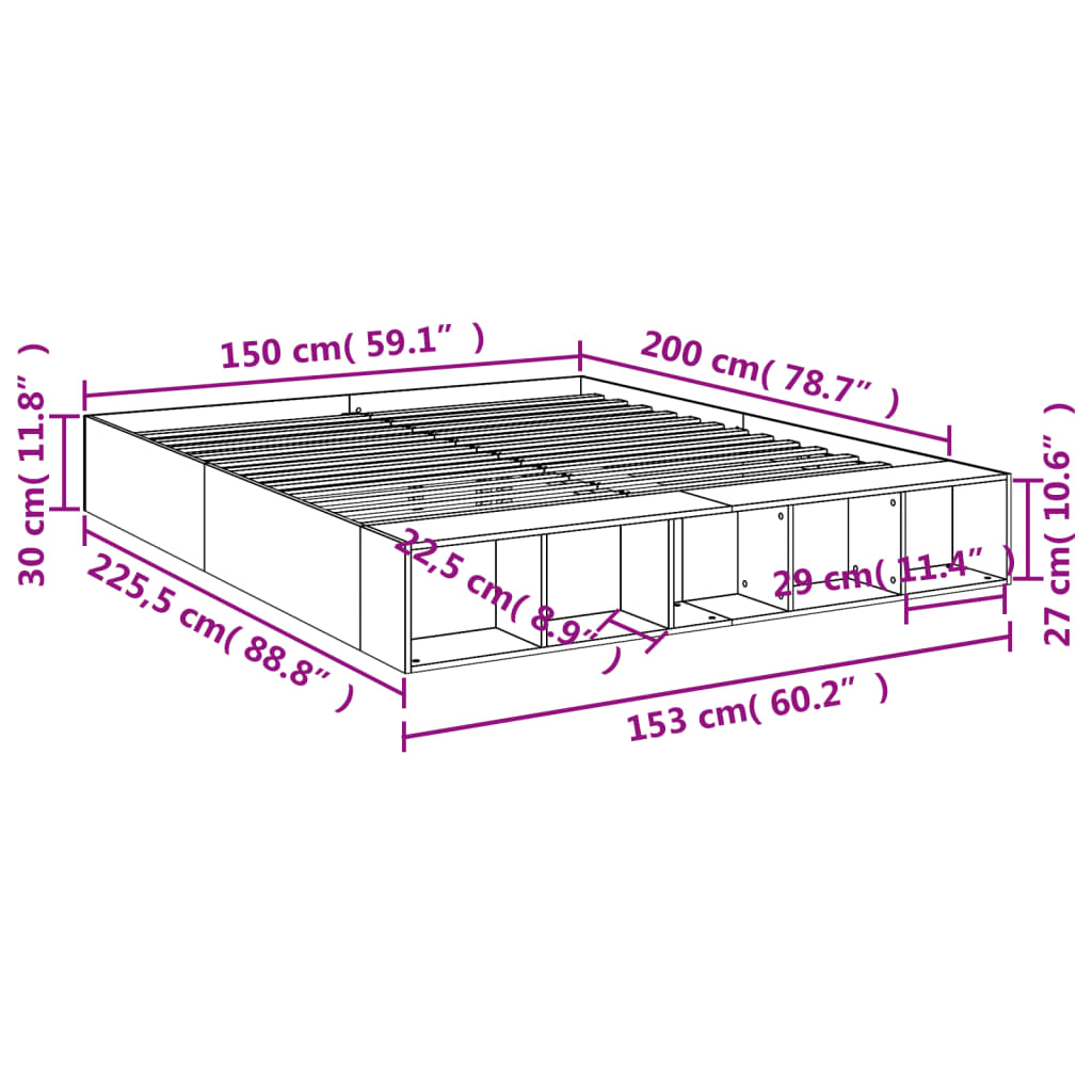 vidaXL Πλαίσιο Κρεβατιού Μαύρο 160x200 εκ. Επεξεργασμένο Ξύλο