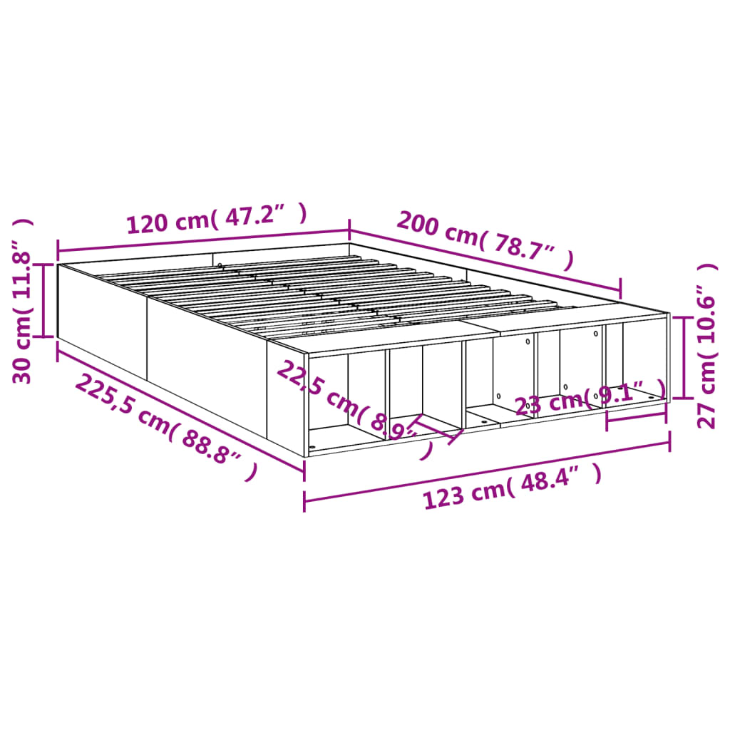vidaXL Πλαίσιο Κρεβατιού Γκρι Sonoma 120x200 εκ. Επεξεργασμένο Ξύλο