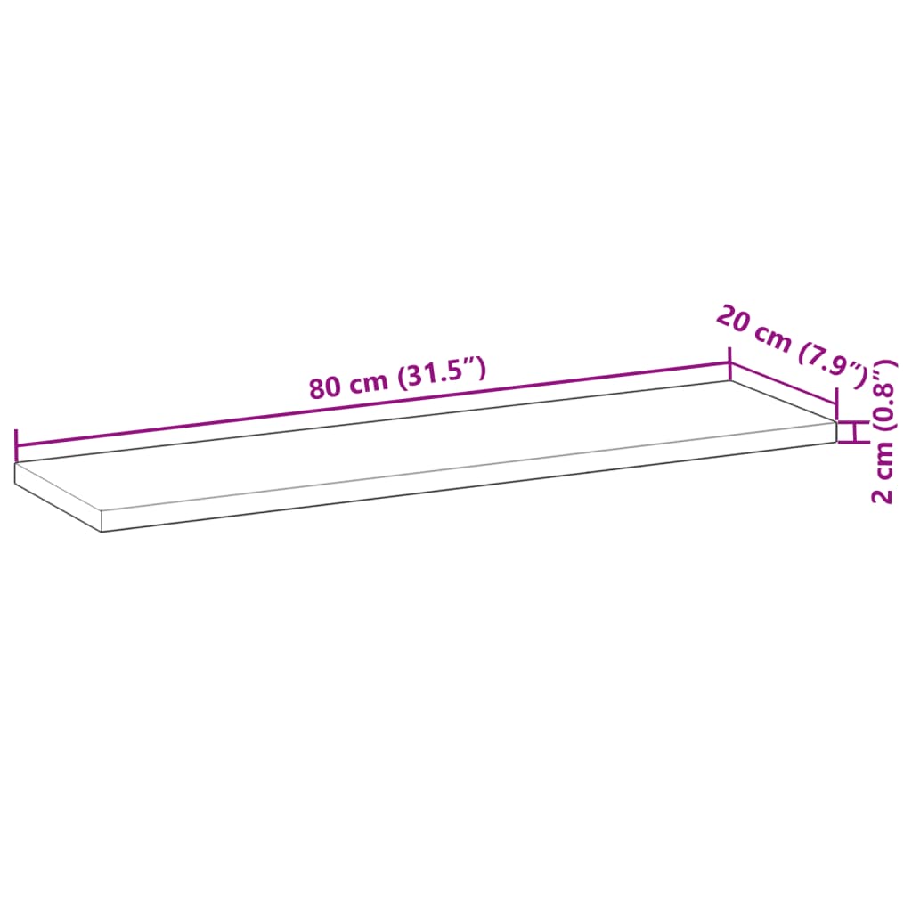vidaXL Ράφια Πλωτά 2 τεμ. 80x20x2 εκ. από Μασίφ Ξύλο Ακακίας χωρίς Επεξεργασία