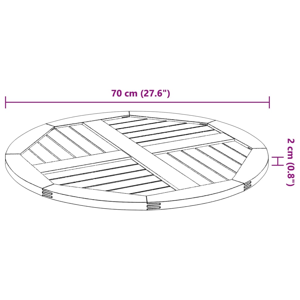 vidaXL Επιφάνεια Τραπεζιού Στρογγυλή Ø70x2 εκ. Μασίφ Ξύλο Ακακίας