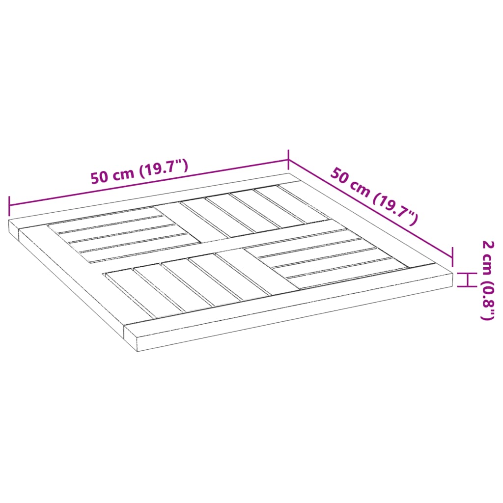 vidaXL Επιφάνεια Τραπεζιού Τετράγωνη 50x50x2 εκ. Μασίφ Ξύλο Ακακίας