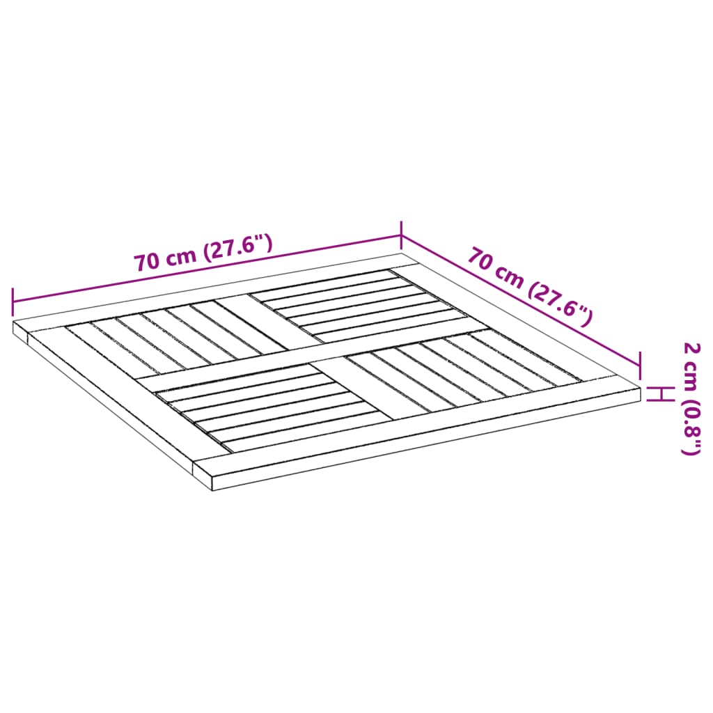 vidaXL Επιφάνεια Τραπεζιού Τετράγωνη 70x70x2 εκ. Μασίφ Ξύλο Ακακίας