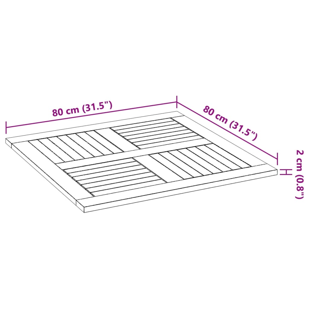vidaXL Επιφάνεια Τραπεζιού Τετράγωνη 80x80x2,2 εκ. Μασίφ Ξύλο Ακακίας