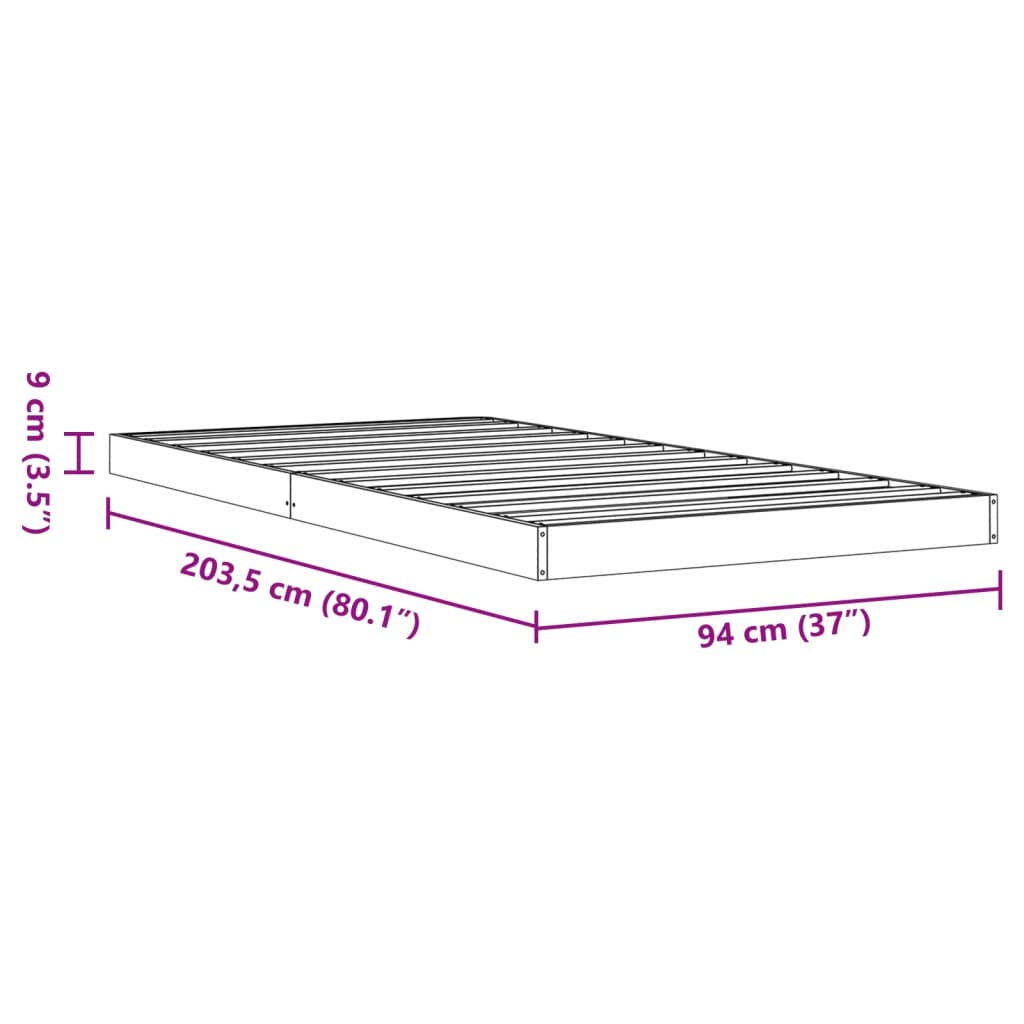 vidaXL Πλαίσιο Κρεβατιού Καφέ Κεριού 90x200 εκ. από Μασίφ Ξύλο Πεύκου
