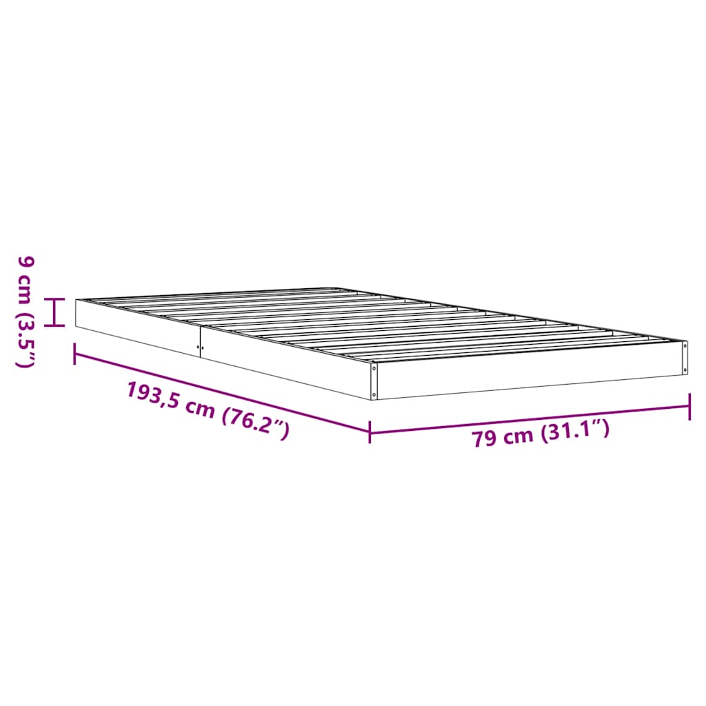 vidaXL Πλαίσιο Κρεβατιού Καφέ Κεριού 75x190 εκ. από Μασίφ Ξύλο Πεύκου