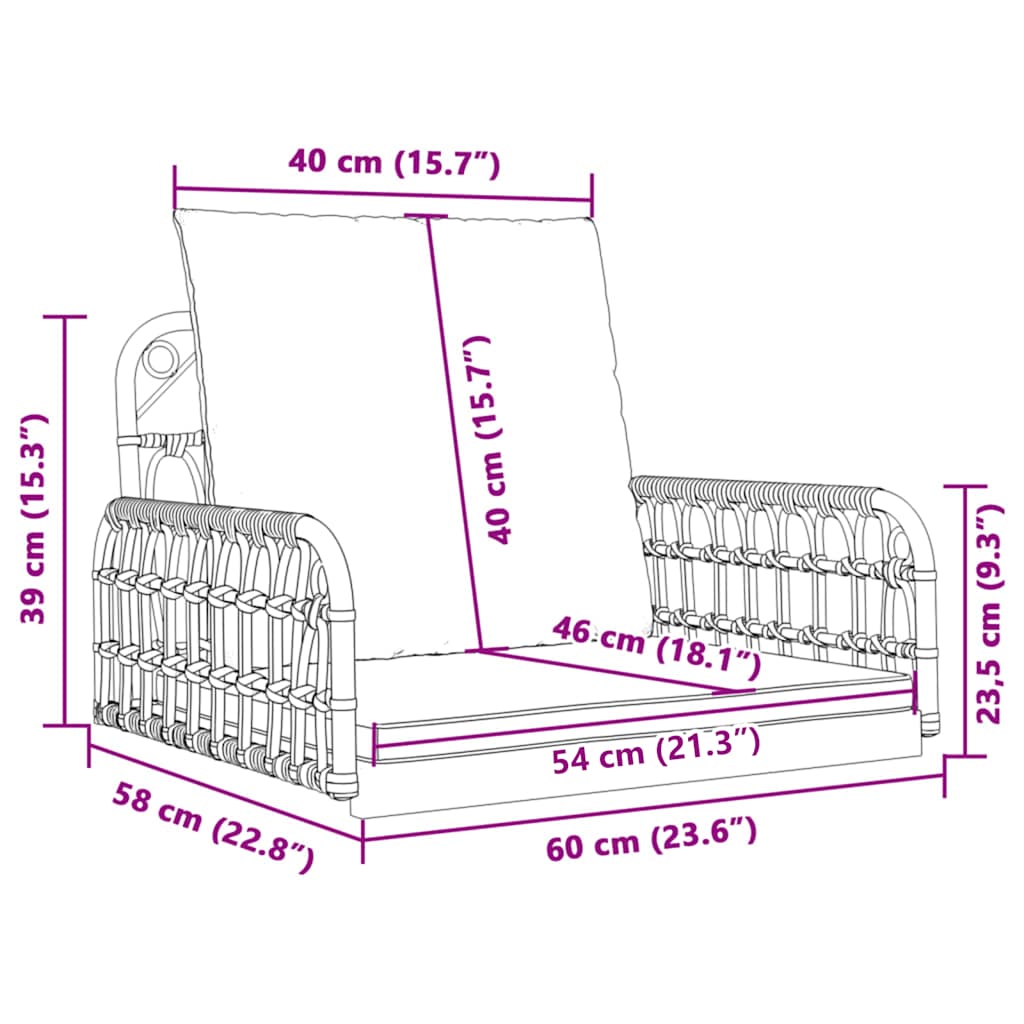 vidaXL Κουνιστή Καρέκλα 63x58x39 εκ. Συνθ. Ρατάν & Ατσάλι με Μαξιλάρια