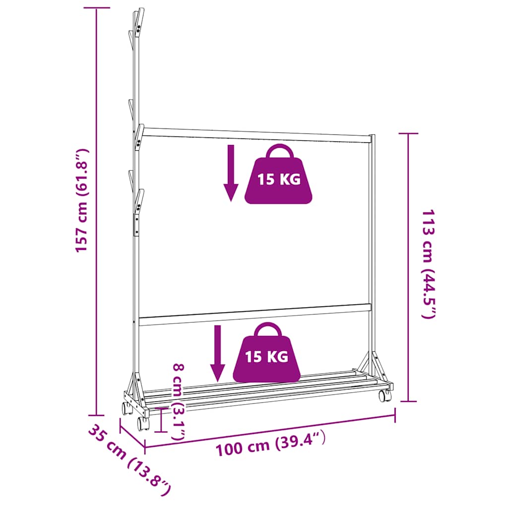 vidaXL Ράφι Ρούχων με Γάντζους και Ρόδες 100x35x157 εκ. από Μπαμπού