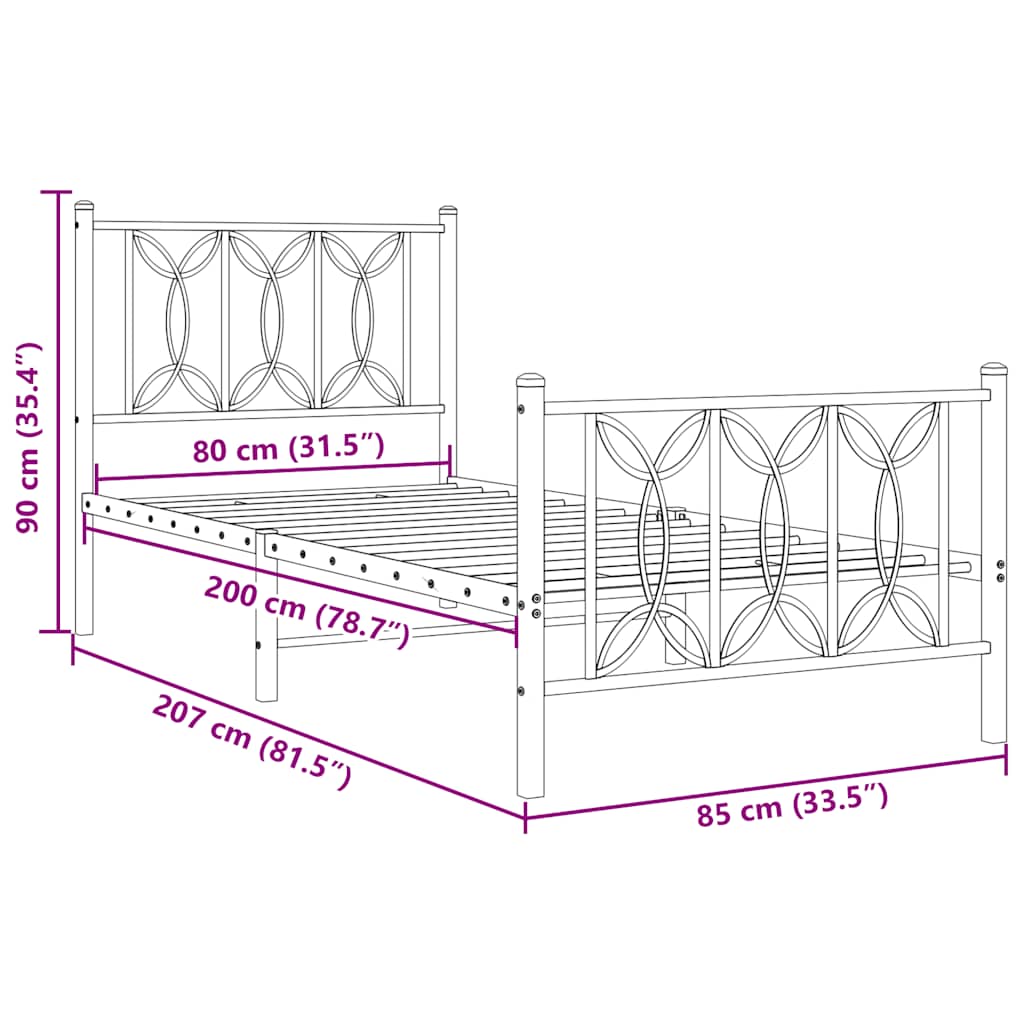 vidaXL Πλαίσιο Κρεβατιού με Κεφαλάρι/Ποδαρικό Λευκό 80x200 εκ. Μέταλλο